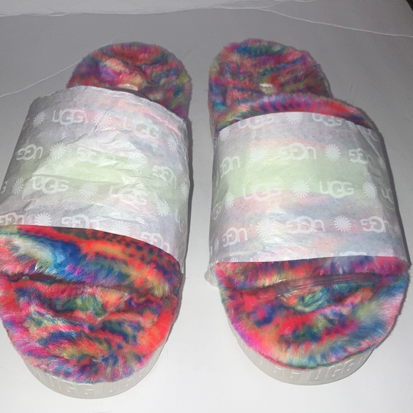 UGG Colorful Fluffy Slides with Neon Green - Picture 8 of 9
